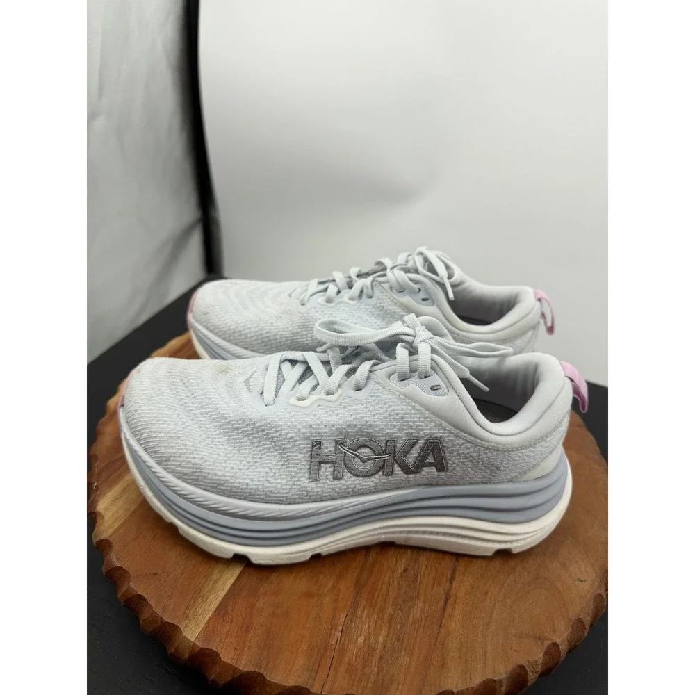 Hoka One One Women's Light Gray & Pink Running Sneakers